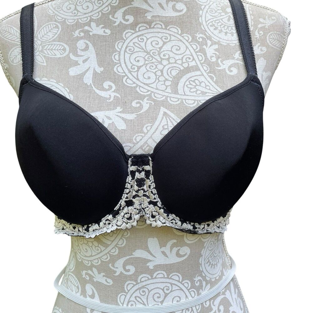 Wacoal 38C Embrace Contour Underwire Bra 853191 Black Cream Lace Floral